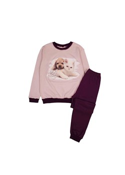Piżama dziewczęca różowo-fioletowa piesek z kotkiem ze sklepu 5.10.15 w kategorii Piżamy dziecięce - zdjęcie 169707781