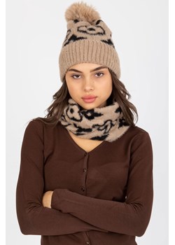 Beżowo-czarna damska czapka zimowa we wzory ze sklepu 5.10.15 w kategorii Czapki zimowe damskie - zdjęcie 169708290