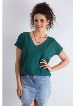 Bawełniany t-shirt damski- ciemnozielony ze sklepu 5.10.15 w kategorii Bluzki damskie - zdjęcie 169708350