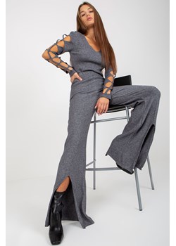 Ciemnoszare spodnie dzianinowe z rozcięciem high waist ze sklepu 5.10.15 w kategorii Spodnie damskie - zdjęcie 169708512