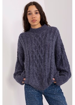 Granatowy dzianinowy sweter z warkoczami ze sklepu 5.10.15 w kategorii Swetry damskie - zdjęcie 169708631