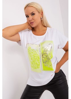 Ecru-limonkowa bluzka plus size z printem ze sklepu 5.10.15 w kategorii Bluzki damskie - zdjęcie 169708711