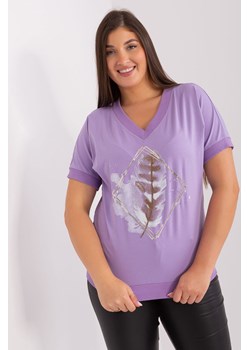 Jasnofioletowa damska bluzka plus size z krótkim rękawem ze sklepu 5.10.15 w kategorii Bluzki damskie - zdjęcie 169708851