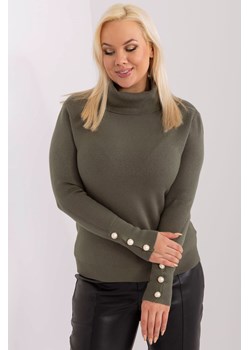 Gładki sweter plus size z golfem khaki ze sklepu 5.10.15 w kategorii Swetry damskie - zdjęcie 169708870