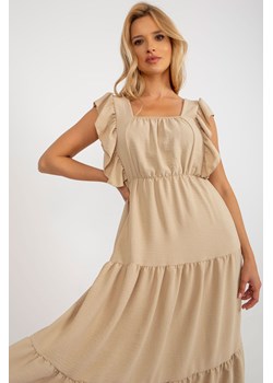 Ciemnobeżowa midi sukienka z falbaną ze sklepu 5.10.15 w kategorii Sukienki - zdjęcie 169709742