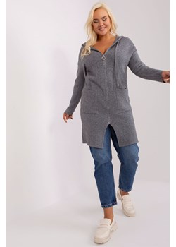 Ciemnoszary rozpinany sweter plus size z kapturem ze sklepu 5.10.15 w kategorii Swetry damskie - zdjęcie 169710053