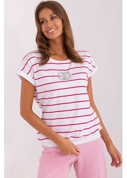 Ecru-fuksjowa bawełniana damska bluzka w paski ze sklepu 5.10.15 w kategorii Bluzki damskie - zdjęcie 169710112