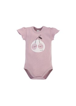 Body niemowlęce z krótkim rękawem z miękkiej, różowej bawełny z wisienkami ze sklepu 5.10.15 w kategorii Body niemowlęce - zdjęcie 169710183