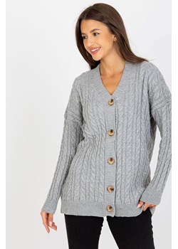 Szary sweter rozpinany z warkoczami RUE PARIS ze sklepu 5.10.15 w kategorii Swetry damskie - zdjęcie 169710210