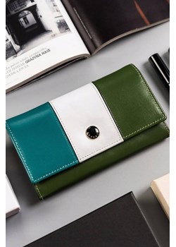 Peterson wielokolorowy, skórzany portfel damski na zatrzask- zielony ze sklepu 5.10.15 w kategorii Portfele damskie - zdjęcie 169710343