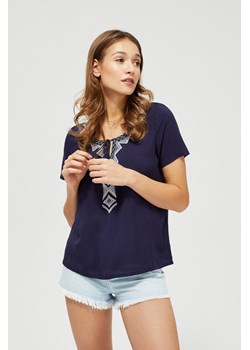 Bluzka damska koszulowa na krótki rękaw z azteckim wzorem granatowa ze sklepu 5.10.15 w kategorii Bluzki damskie - zdjęcie 169710691