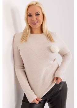 Casualowy sweter plus size z dzianiny jasny beżowy ze sklepu 5.10.15 w kategorii Swetry damskie - zdjęcie 169711870