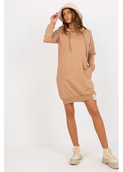Beżowa dresowa sukienka basic z kapturem ze sklepu 5.10.15 w kategorii Sukienki - zdjęcie 169711884