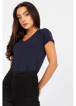 Granatowy damski t-shirt basic z dekoltem w serek ze sklepu 5.10.15 w kategorii Bluzki damskie - zdjęcie 169712064