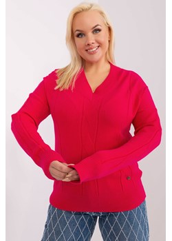 Sweter plus size z dekoltem V fuksjowy ze sklepu 5.10.15 w kategorii Swetry damskie - zdjęcie 169712072