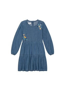Sukienka dla dziewczynki - jeansowa z ozdobnym kwiatowym haftem ze sklepu 5.10.15 w kategorii Sukienki niemowlęce - zdjęcie 169712074