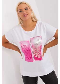 Biało-różowa bluzka plus size z nadrukiem ze sklepu 5.10.15 w kategorii Bluzki damskie - zdjęcie 169712292