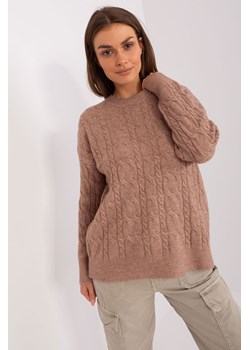 Ciemnobeżowy damski sweter z warkoczami ze sklepu 5.10.15 w kategorii Swetry damskie - zdjęcie 169712413