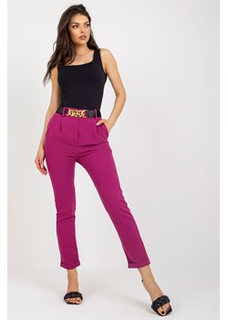 Fioletowe klasyczne spodnie z materiału 7/8 RUE PARIS ze sklepu 5.10.15 w kategorii Spodnie damskie - zdjęcie 169712543