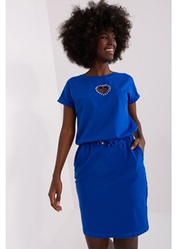 Kobaltowa sukienka dresowa z krótkim rękawem ze sklepu 5.10.15 w kategorii Sukienki - zdjęcie 169712740