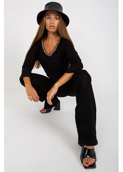 RUE PARIS Czarna bluzka na co dzień z bawełny ze sklepu 5.10.15 w kategorii Bluzki damskie - zdjęcie 169712823