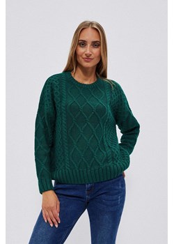 Ciemnozielony sweter damski oversize z ozdobnym splotem ze sklepu 5.10.15 w kategorii Swetry damskie - zdjęcie 169712931