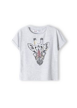 Szara koszulka dzianinowa dziewczęca z nadrukiem żyrafy ze sklepu 5.10.15 w kategorii Bluzki dziewczęce - zdjęcie 169713061