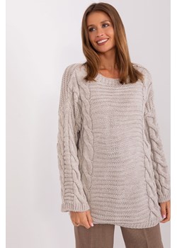 Sweter z warkoczami z dodatkiem wełny beżowy ze sklepu 5.10.15 w kategorii Swetry damskie - zdjęcie 169713502