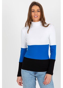 Ecru-ciemnoniebieska bluzka basic z golfem w prążek ze sklepu 5.10.15 w kategorii Bluzki damskie - zdjęcie 169713713