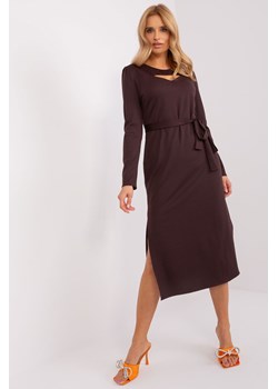 Sukienka koktajlowa z paskiem ciemny brązowy ze sklepu 5.10.15 w kategorii Sukienki - zdjęcie 169713854