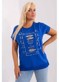 Kobaltowa bluzka plus size z rozcięciami ze sklepu 5.10.15 w kategorii Bluzki damskie - zdjęcie 169714082