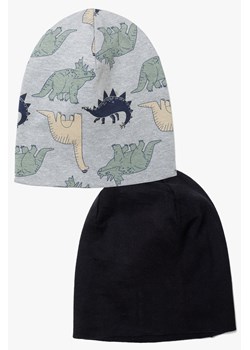 Dwustronna dzianinowa czapka w dinozaury - szaro-granatowa - 5.10.15. ze sklepu 5.10.15 w kategorii Czapki dziecięce - zdjęcie 169714132