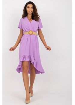 Jasnofioletowa kopertowa sukienka z falbaną ze sklepu 5.10.15 w kategorii Sukienki - zdjęcie 169714214