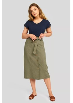 Lniana Spódnica z ozdobnymi guzikami - khaki ze sklepu 5.10.15 w kategorii Spódnice - zdjęcie 169714392