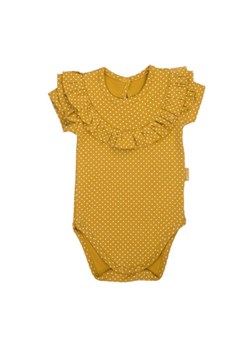 Body z krótkim rękawem dla dziewczynki z falbankami w musztardowym kolorze ze sklepu 5.10.15 w kategorii Body niemowlęce - zdjęcie 169714853