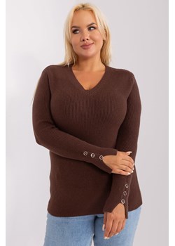Ciemnobrązowy sweter plus size z dekoltem V ze sklepu 5.10.15 w kategorii Swetry damskie - zdjęcie 169715020