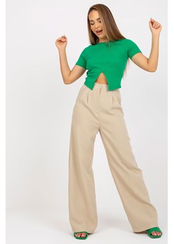 Beżowe szerokie spodnie z materiału z kieszeniami ze sklepu 5.10.15 w kategorii Spodnie damskie - zdjęcie 169715041