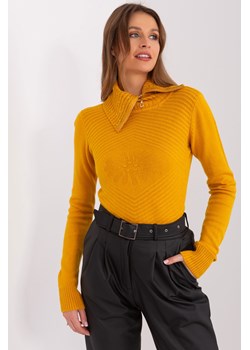 Damski sweter z rozpinanym golfem ciemny żółty ze sklepu 5.10.15 w kategorii Swetry damskie - zdjęcie 169715622