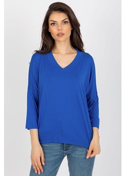 Ciemnoniebieska damska bluzka basic z rękawem 3/44 ze sklepu 5.10.15 w kategorii Bluzki damskie - zdjęcie 169715682