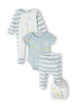 Komplet bawełniany niemowlęcy- pajac + body + półśpiochy + śliniak ze sklepu 5.10.15 w kategorii Komplety niemowlęce - zdjęcie 169716482