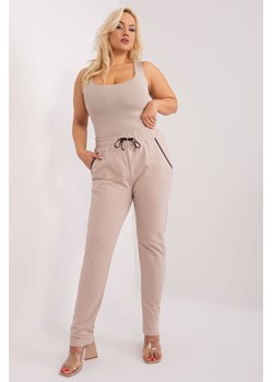 Dresowe spodnie plus size z troczkami beżowy ze sklepu 5.10.15 w kategorii Spodnie damskie - zdjęcie 169716560