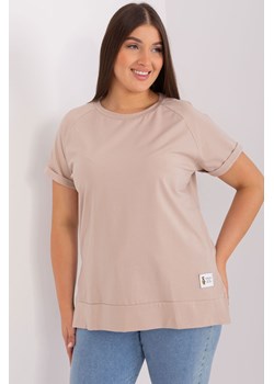 Beżowa bluzka damska z krótkim rękawem - plus size - RELEVANCE ze sklepu 5.10.15 w kategorii Bluzki damskie - zdjęcie 169716731