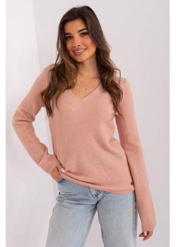 Jasnoróżowy sweter klasyczny z dekoltem V ze sklepu 5.10.15 w kategorii Swetry damskie - zdjęcie 169716880