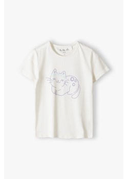 T-shirt dziewczęcy dzianinowy z kotkiem - ecru 5.10.15. ze sklepu 5.10.15 w kategorii Bluzki dziewczęce - zdjęcie 169717362
