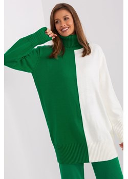Sweter damski z golfem - zielono - biały ze sklepu 5.10.15 w kategorii Swetry damskie - zdjęcie 169717411