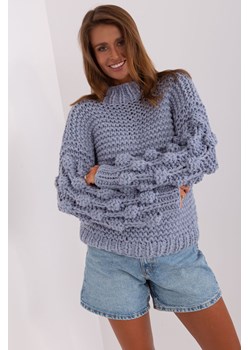 Brudnoniebieski sweter damski oversize z bufiastym rękawem ze sklepu 5.10.15 w kategorii Swetry damskie - zdjęcie 169717482