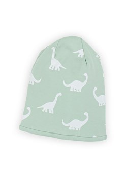 Oliwkowa czapka beanie niemowlęca z bawełny- białe dinozaury ze sklepu 5.10.15 w kategorii Czapki dziecięce - zdjęcie 169717570