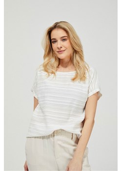 T-shirt damski z krótkim rękawem w paski - biały w paski ze sklepu 5.10.15 w kategorii Bluzki damskie - zdjęcie 169717672