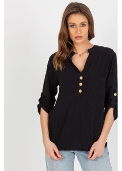 Czarna bluzka koszulowa ze stójką RUE PARIS ze sklepu 5.10.15 w kategorii Bluzki damskie - zdjęcie 169717900