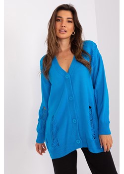 Niebieski damski sweter rozpinany z dziurami ze sklepu 5.10.15 w kategorii Swetry damskie - zdjęcie 169718092